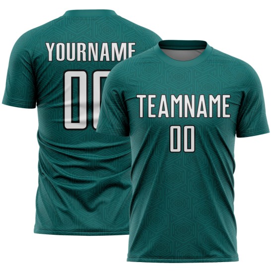Sports Jersey Sublimation Shape White-Black Custom Soccer Uniform Teal Geometric
